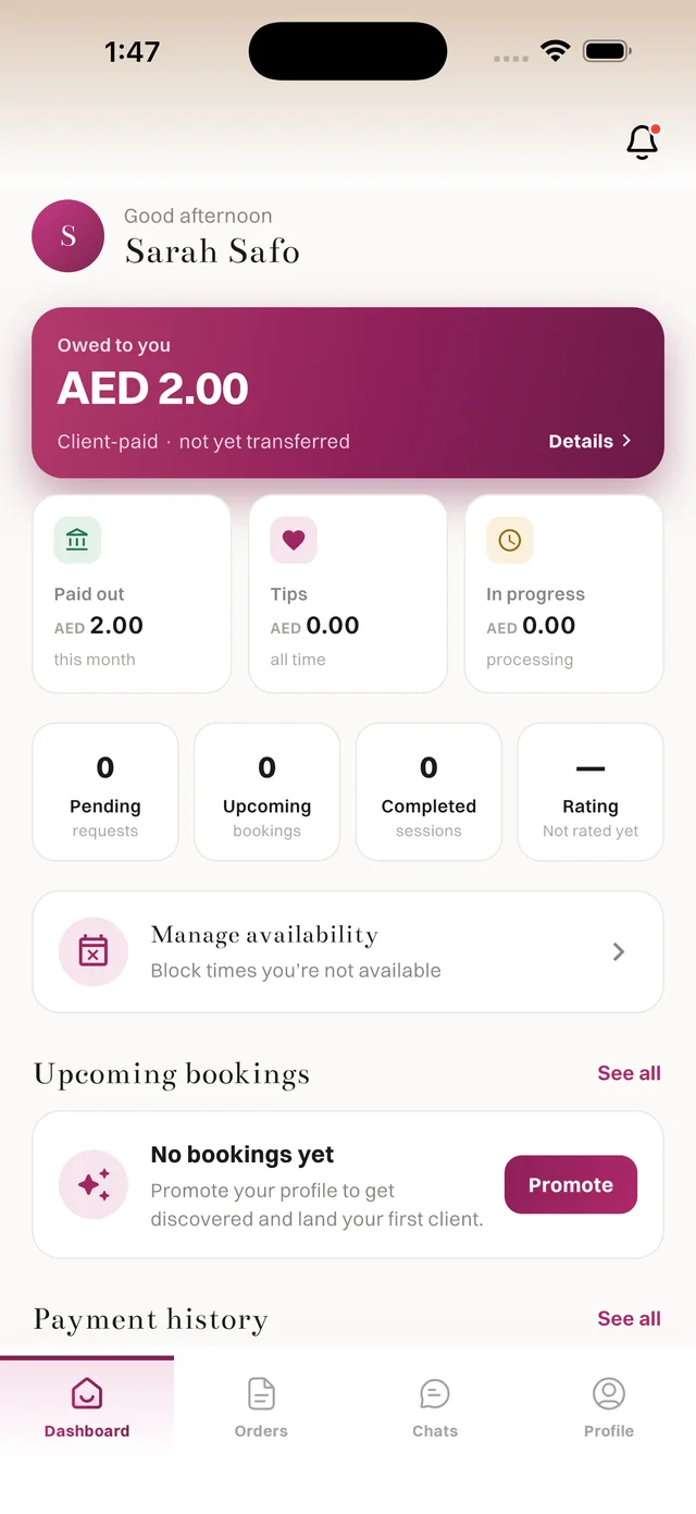 MakeMeUp dashboard screen