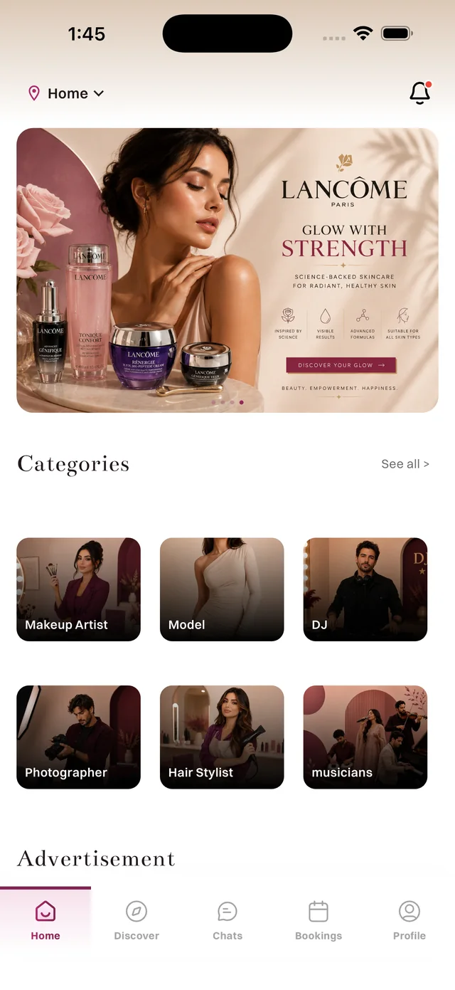 MakeMeUp home screen
